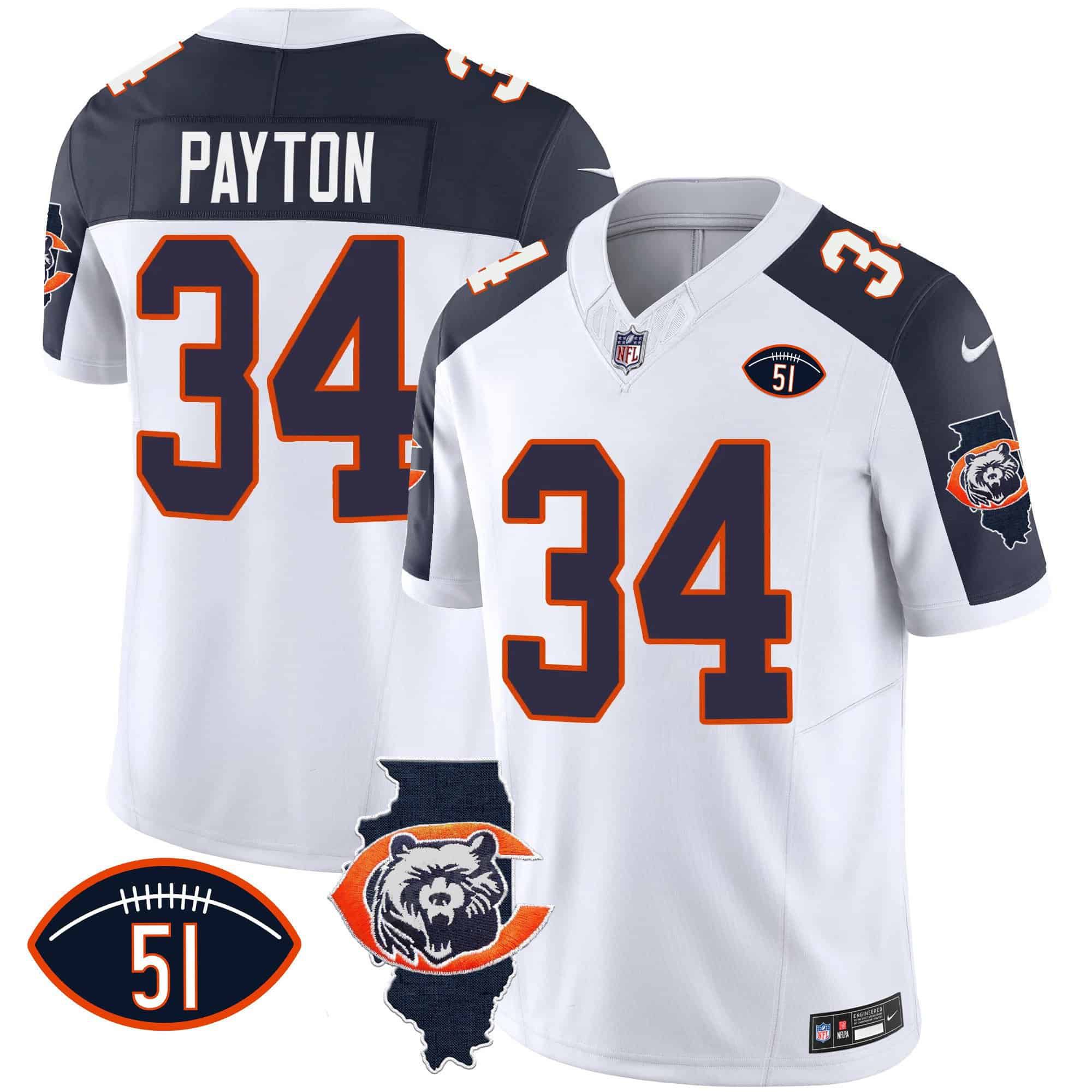 Men Chicago Bears #34 Payton White 2024 Nike Throwback Illinois Patch Vapor NFL Jersey style 2->indianapolis colts->NFL Jersey